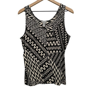 CHICO'S Travelers Black Tan Slinky Tank Women's 2 Large Geometric Summer